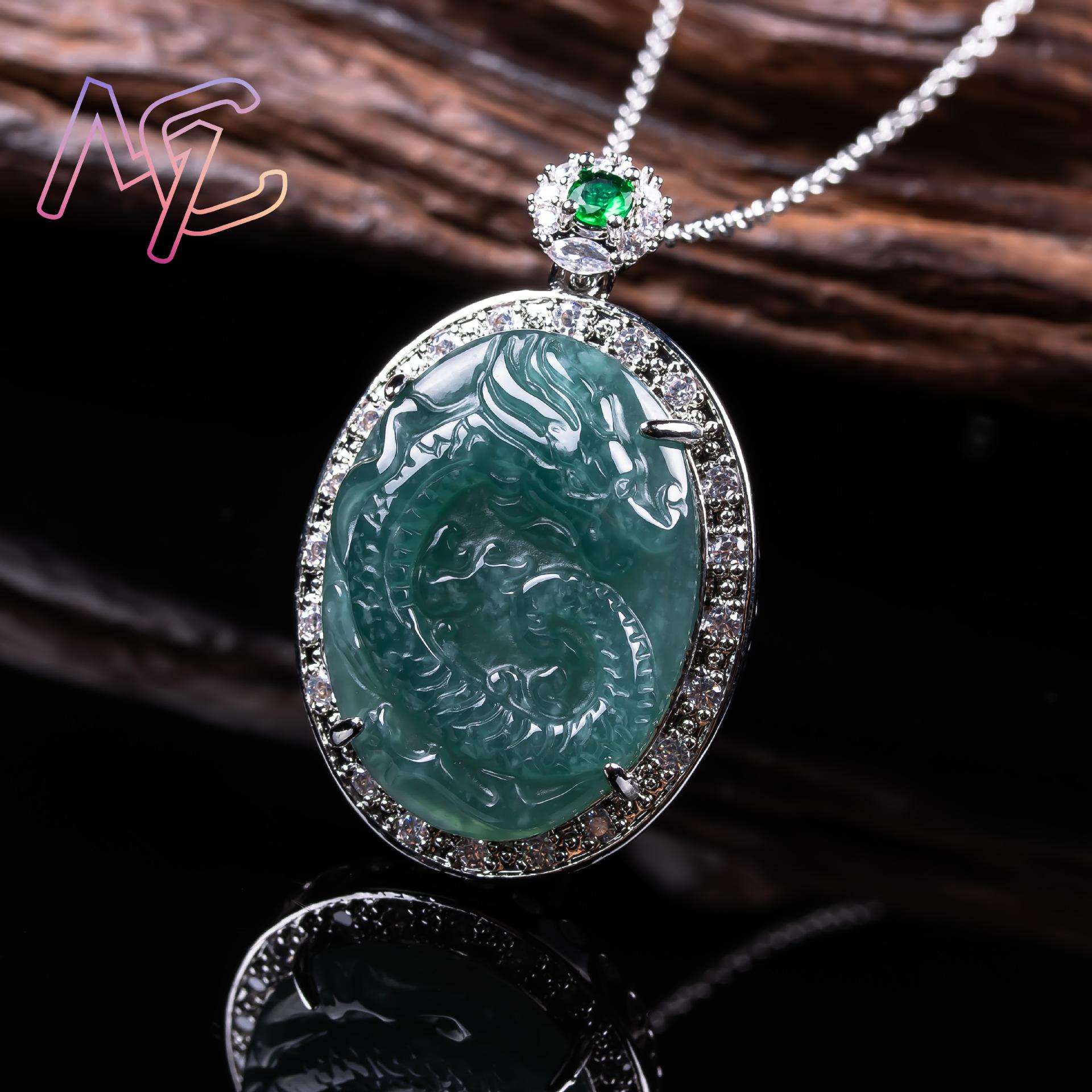 Myanmar Jadeïet Draak Hanger K - 925 Sterling Silver Chain Necklace Men recensie en prijs